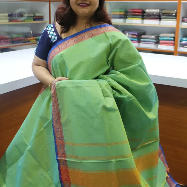 Dual Tone Green & Blue  - Kanchi Cotton Saree