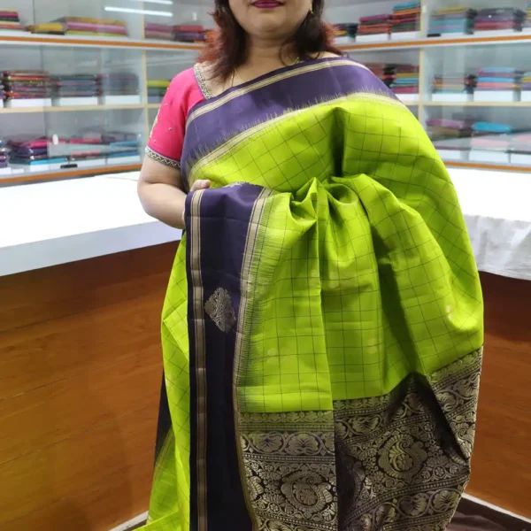 Green & Dark Purple - PRSK149 - Pure Kanchipuram Soft Silk Saree