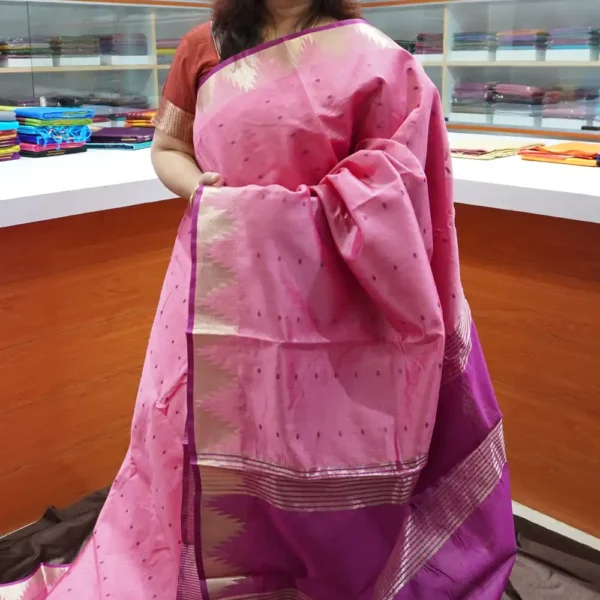 Pink & Purple - SRSK10 - Semi Raw Silk Saree