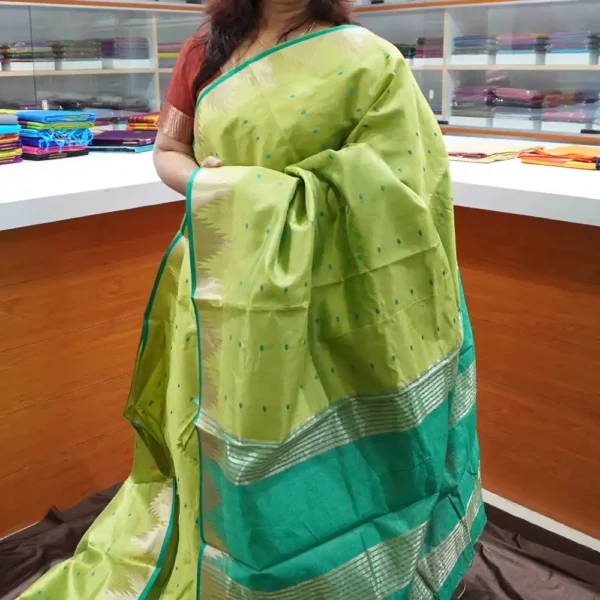 Green & Dark Green - SRSK11 - Semi Raw Silk Saree