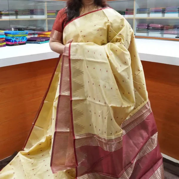 Sandal & Maroon - SRSK15 - Semi Raw Silk Saree