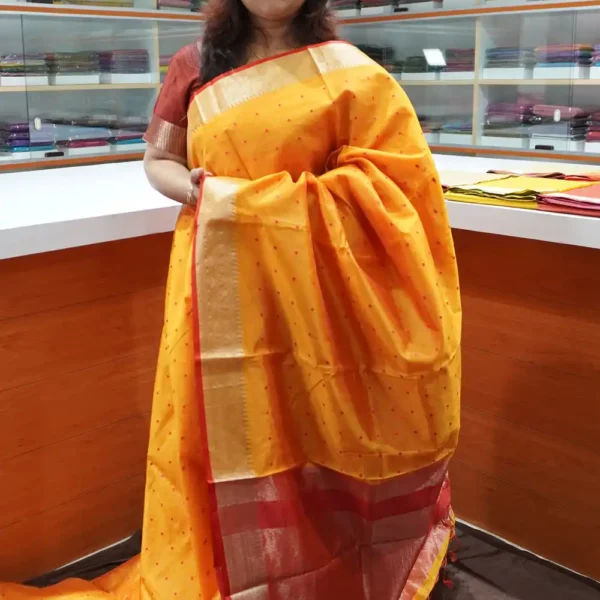 Orange & Red - SRSK2 - Semi Raw Silk Saree
