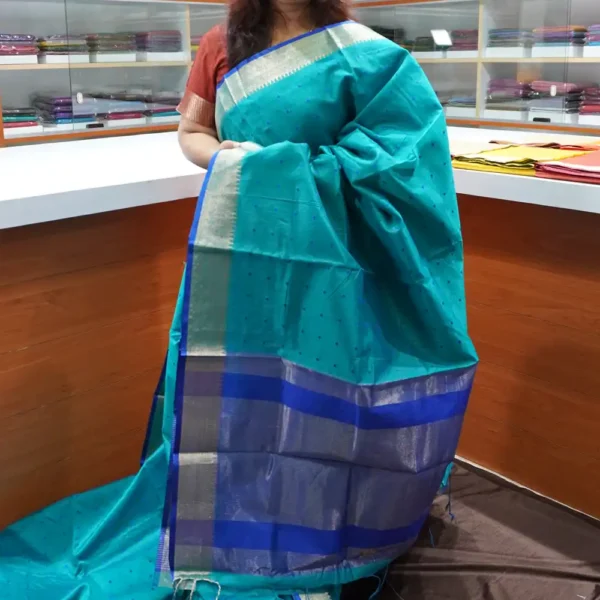 Peacock Blue & Royal Blue - SRSK3 - Semi Raw Silk Saree