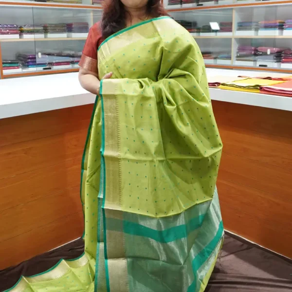 Green & Dark Green - SRSK4 - Semi Raw Silk Saree