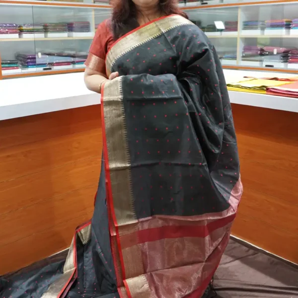 Black & Maroon Red - SRSK5 - Semi Raw Silk Saree