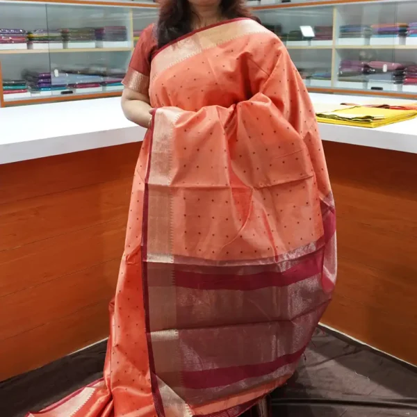 Peach & Maroon - SRSK6 - Semi Raw Silk Saree