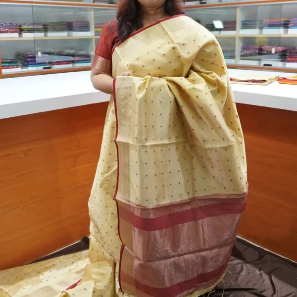 Sandal & Maroon - SRSK8 - Semi Raw Silk Saree