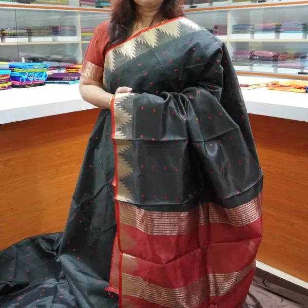 Black & Maroon - SRSK9 - Semi Raw Silk Saree