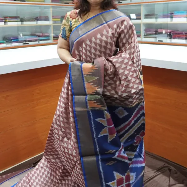 Dark Onion & Blue - PRSC103 - Pure Pochampally Silk Cotton Saree