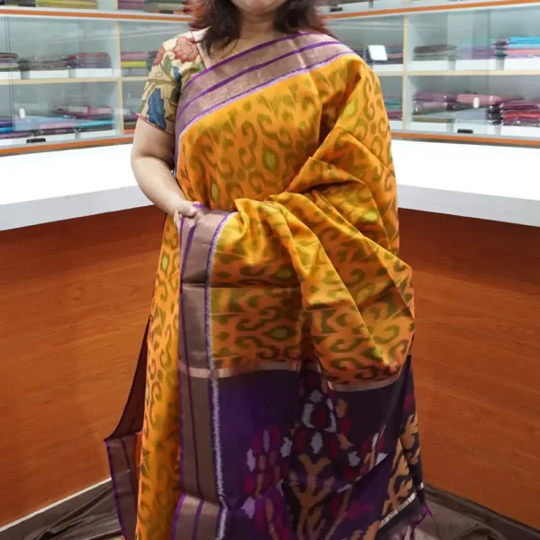 Orange & Violet- PRSC104 - Pure Pochampally Silk Cotton Saree