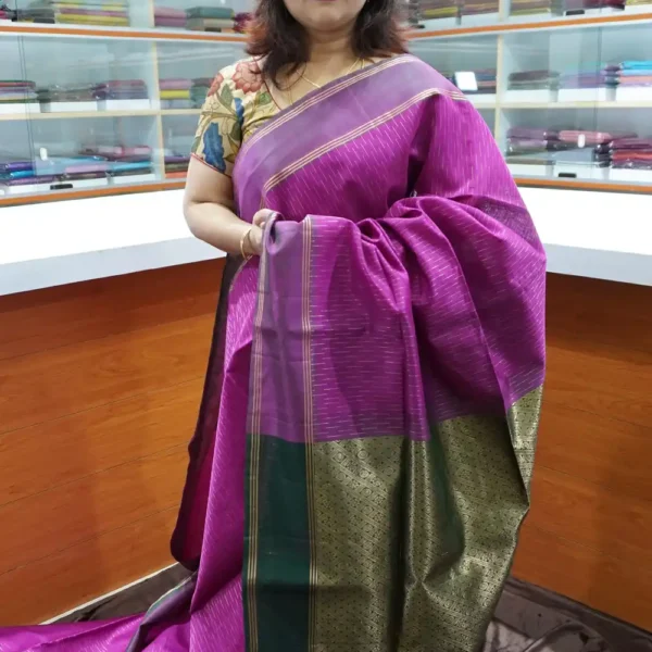 Violet & Green - PRSC105 - Pure Handloom Silk Cotton Saree