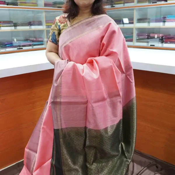 Baby Pink & Green - PRSC107 - Pure Handloom Silk Cotton Saree
