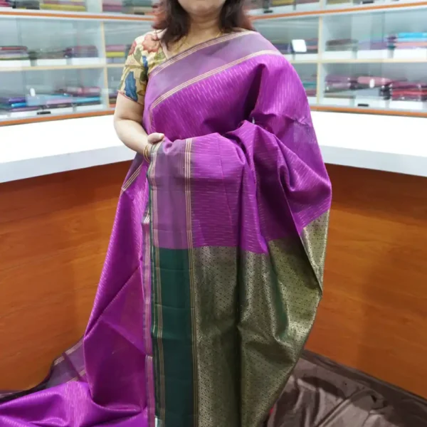 Purple & Green - PRSC108 - Pure Handloom Silk Cotton Saree