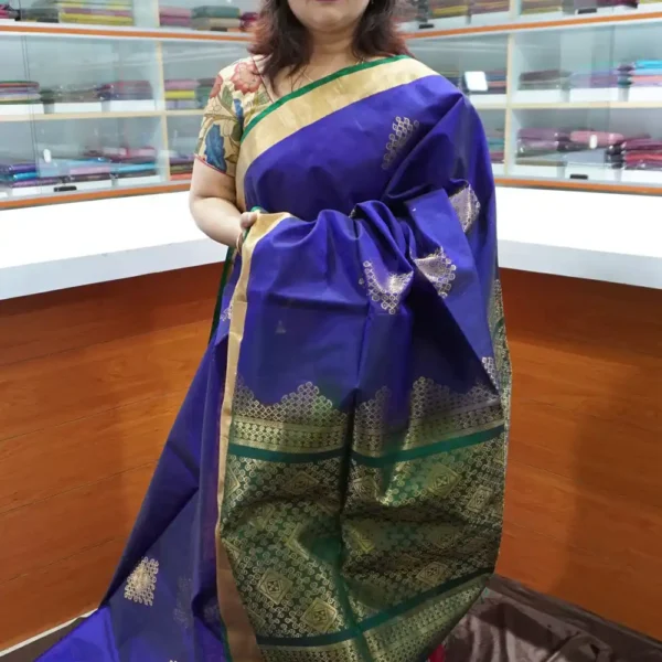 Blue & Green - PRSC109 - Pure Handloom Silk Cotton Saree