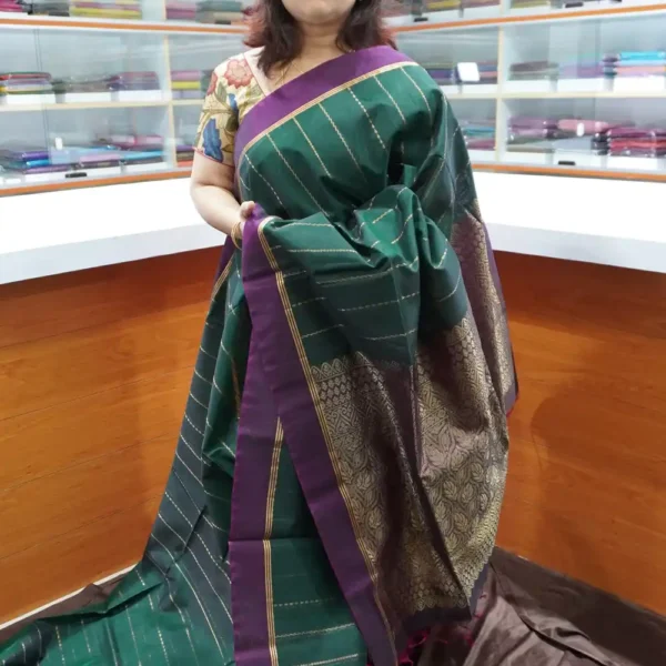 Green & Dark Purple - PRSC115 - Pure Handloom Silk Cotton Saree