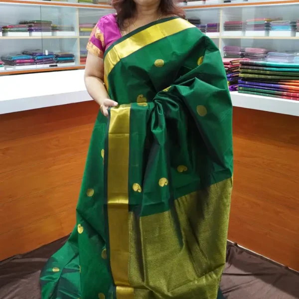 Bottle Green - PRSC120 - Pure Handloom Silk Cotton Saree