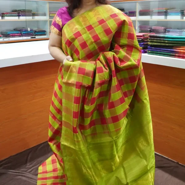 Multi Color Jari Checks - PRSC122 - Pure Handloom Silk Cotton Saree