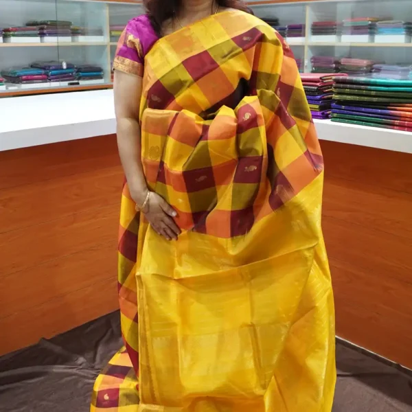 Multi Color Checks - PRSC126 - Pure Handloom Silk Cotton Saree
