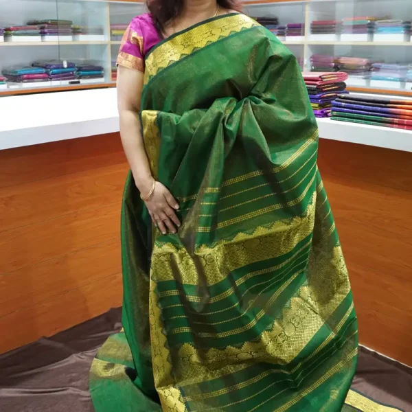 Bottle Green Vairaoosi - PRSC128 - Pure Handloom Silk Cotton Saree