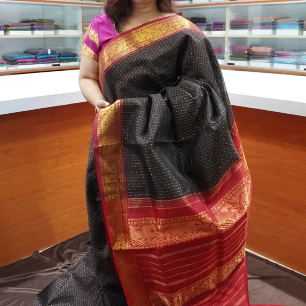 Coffee Brown & Red - PRSC133 - Pure Handloom Silk Cotton Saree