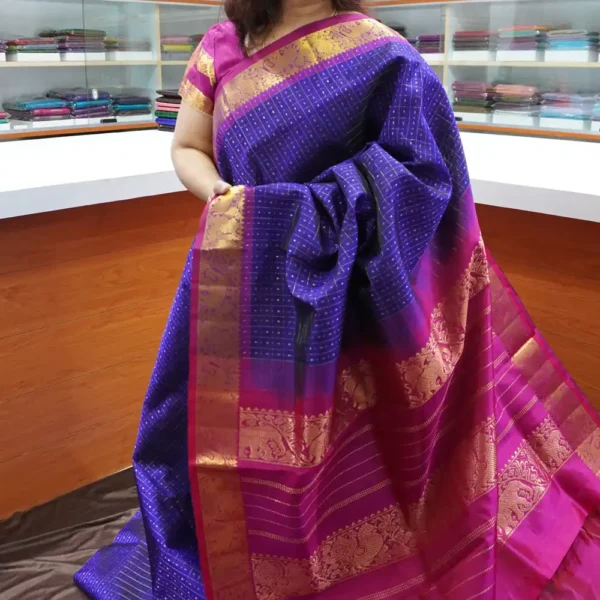 Purplish Blue & Pink - PRSC134 - Pure Handloom Silk Cotton Saree