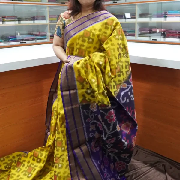 Yellow & Violet - PRSC96 - Pure Pochampally Silk Cotton Saree