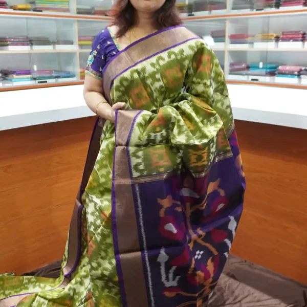 Pista Green & Purple - PRSC152 - Pure Pochampally Silk Cotton Saree