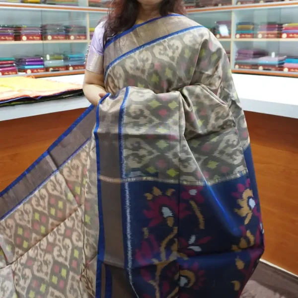 Chiku & Blue - PRSC185 - Pure Pochampally Silk Cotton Saree
