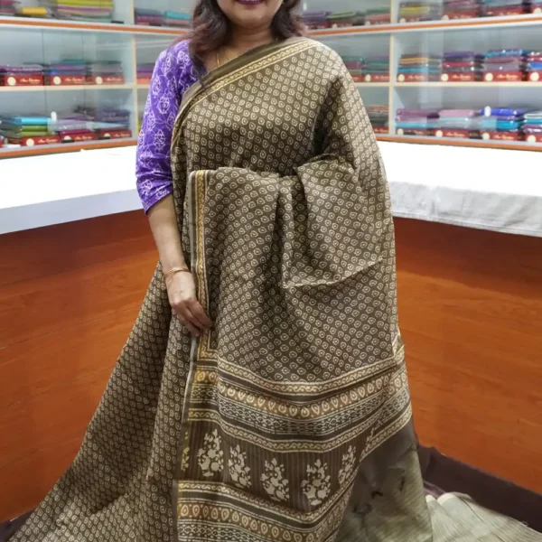 Mehandi Green - OFF1 - Semi Chanderi Saree