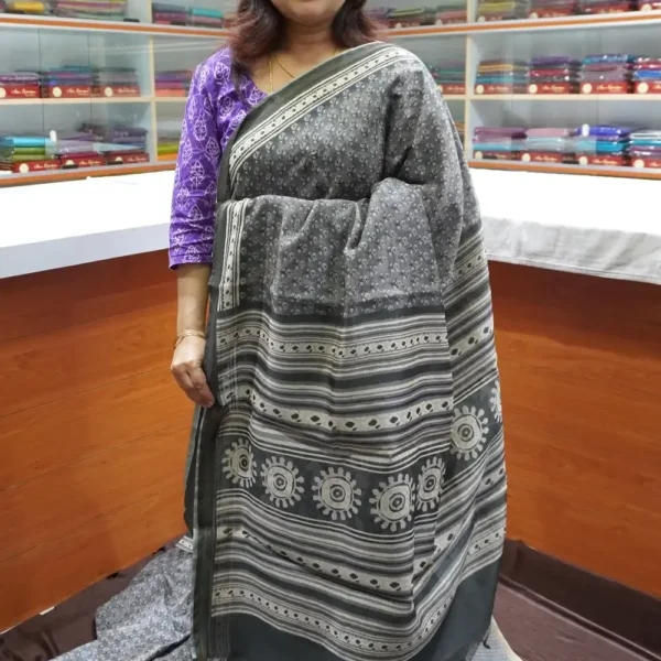 Light Grey - OFF4 - Semi Chanderi Saree