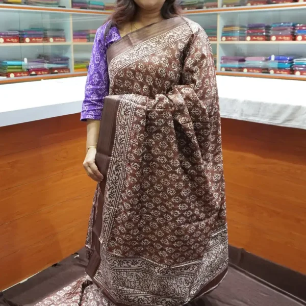 Brown - OFF7 - Semi Tussar Silk Saree