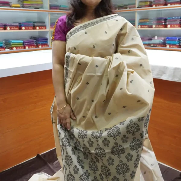 Beige - PRCT19 - Pure Cotton Saree