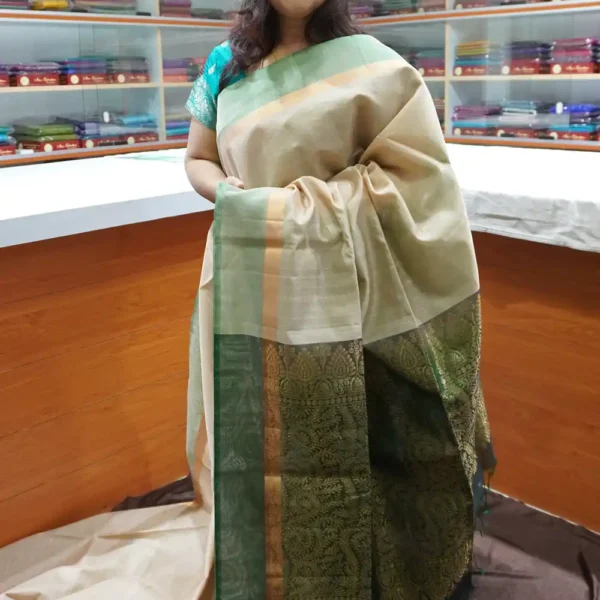 Half White & Light Green - PRSC191 - Pure Handloom Silk Cotton Saree