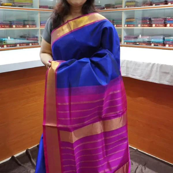 Blue & Pink - PRSC220 - Pure Handloom Silk Cotton Saree
