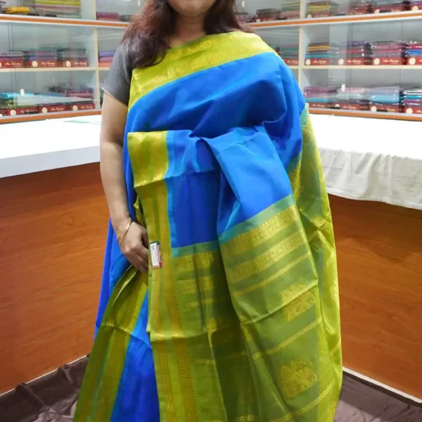 PRSC227 - Blue & Green - Pure Handloom Silk Cotton Saree