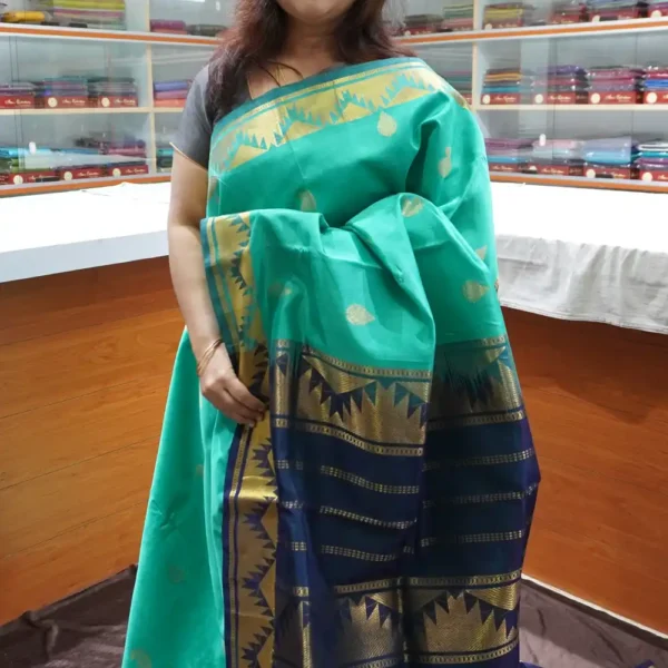 Teal Blue & Nevy Blue - PRSC234 - Pure Handloom Silk Cotton Saree