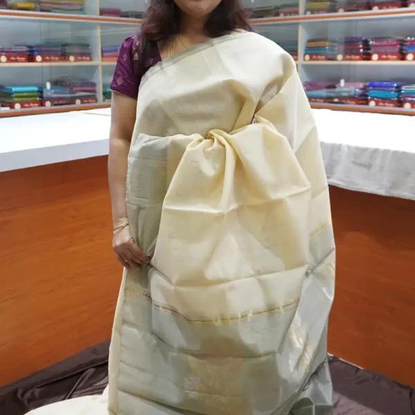 Sandal & Grey  - PRSC241 - Pure Handloom Silk Cotton Saree