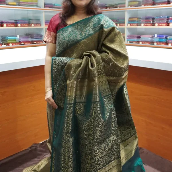 Mehandi Green & Peacock Green  - PRSC244 - Pure Handloom Silk Cotton Saree