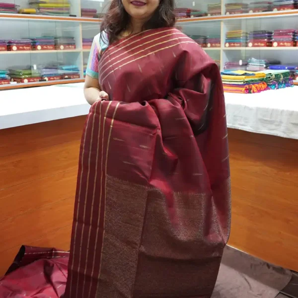 Dark Maroon - PRSK142-1 - Pure Kanchipuram Soft Silk Saree