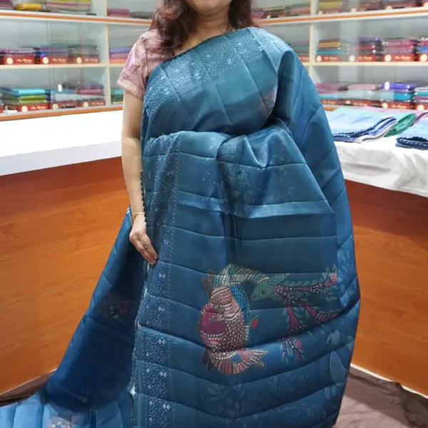 Greyish Blue - PRTS1 - Printed Tussar Silk Sarees