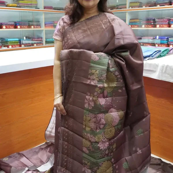Chocolate Brown - PRTS10 - Printed Tussar Silk Sarees