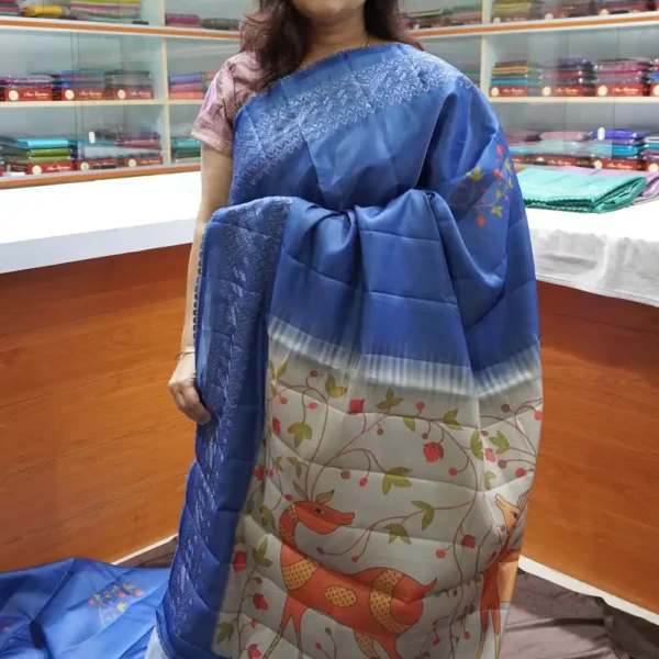 Blue - PRTS13 - Printed Tussar Silk Sarees