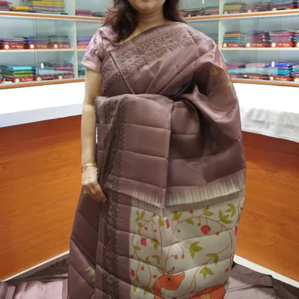 Chocolate Brown - PRTS16 - Printed Tussar Silk Sarees