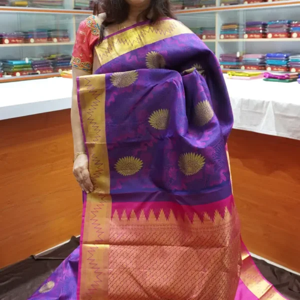 PRSK153 – Purple & Rani Pink – Pure Kanchipuram Silk Saree