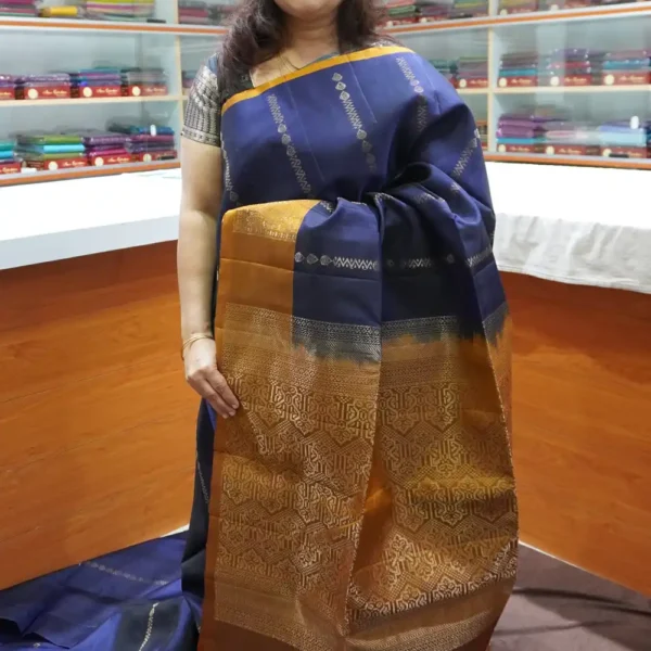 Nevy Blue & Golden Yellow – PRSK180 – Half Pure Kanchipuram Silk Saree