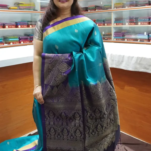 Peacock Blue & Purple – PRSK187 – Half Pure Kanchipuram Silk Saree