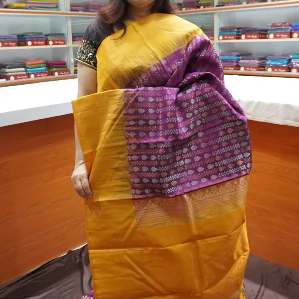 Purple & Mustard Yellow - PRSK189 - Pure Kanchipuram Soft Silk Saree