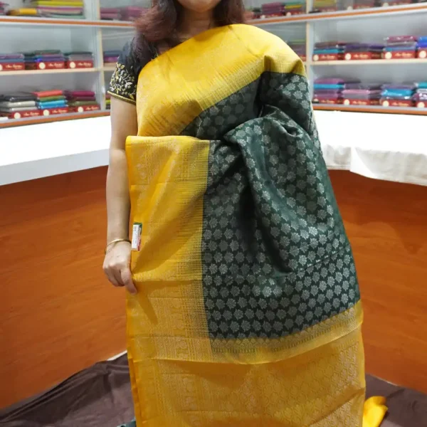 Green & Yellow - PRSK201 - Pure Kanchipuram Soft Silk Saree