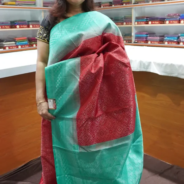 Red & Blue - PRSK202 - Pure Kanchipuram Soft Silk Saree