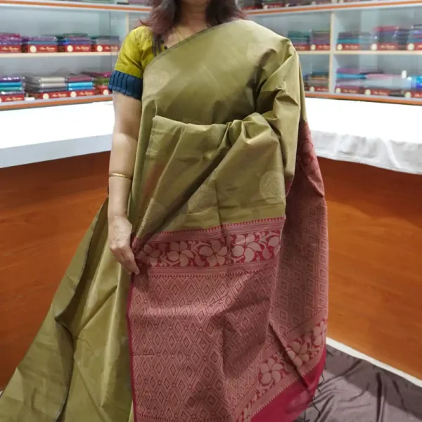 Pista Green & Maroon - SSC17 - Semi Silk Cotton Saree